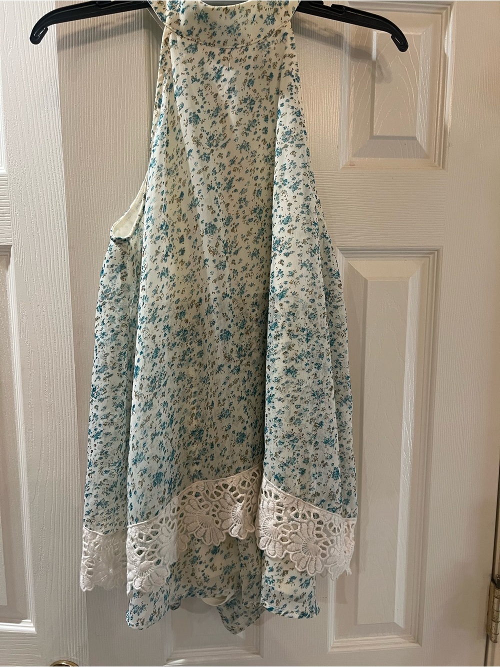 Judith March Cream and Teal Floral Romper Shorts with Lace Trim